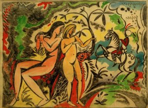 入浴者とトルコ人ライダー、刺繍デザイン 作： August Macke